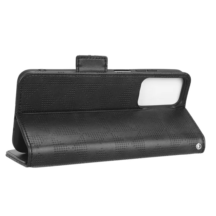 Pour Xiaomi Redmi 11 Prime 4G Triangle Imprimé Patter PU le Cuir Stand Couvercle de Portefeuille de Téléphonie de Protection Complète Avec Sangle à Main - le Noir