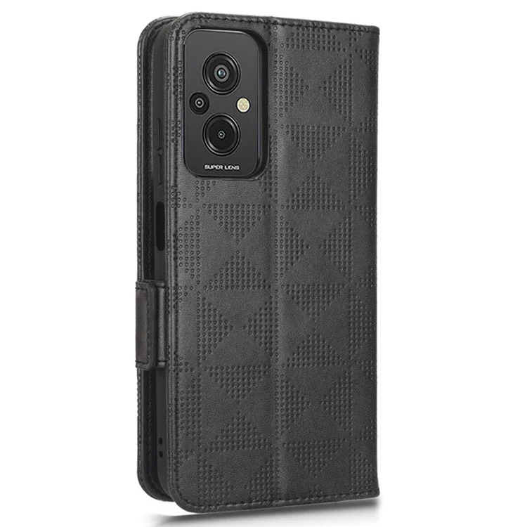 Pour Xiaomi Redmi 11 Prime 4G Triangle Imprimé Patter PU le Cuir Stand Couvercle de Portefeuille de Téléphonie de Protection Complète Avec Sangle à Main - le Noir