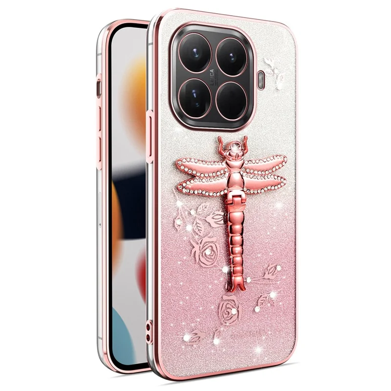 KADEM For Xiaomi 15T Pro Case Dragonfly Kickstand TPU Flowers Glitter Phone Cover - Pink