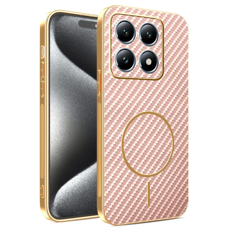 For Xiaomi 15T Phone Case Carbon Fiber Textured Electroplated TPU Back Cover - Pink