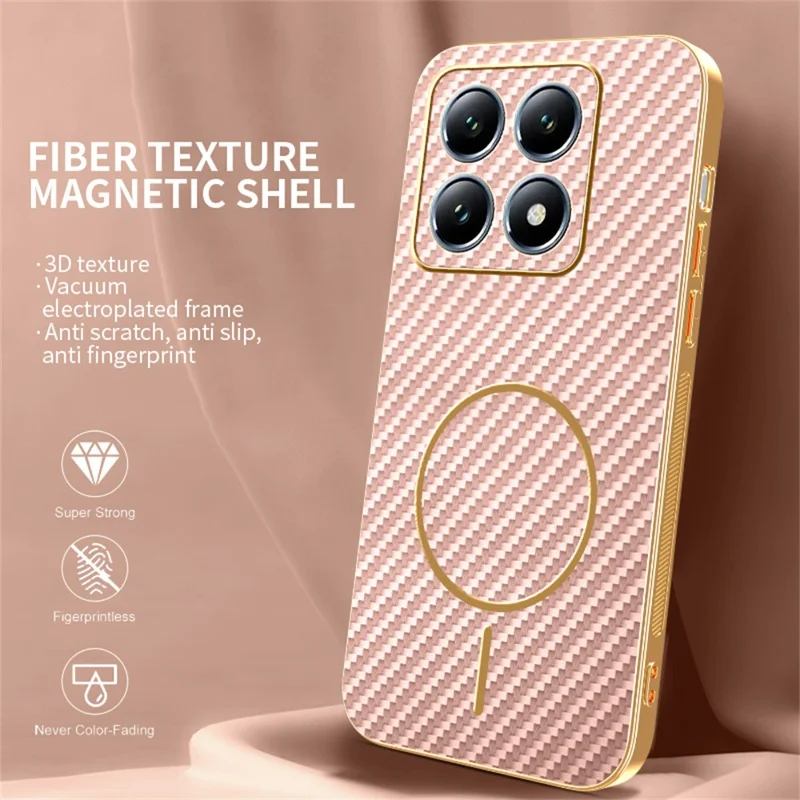 For Xiaomi 15T Phone Case Carbon Fiber Textured Electroplated TPU Back Cover - Pink