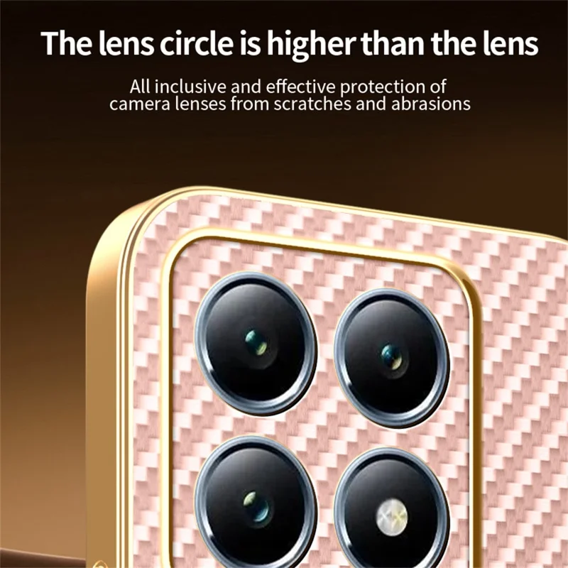 For Xiaomi 15T Phone Case Carbon Fiber Textured Electroplated TPU Back Cover - Pink