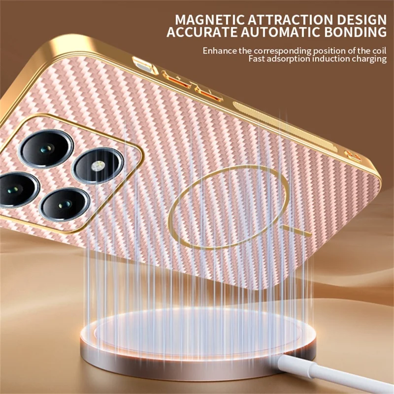 For Xiaomi 15T Phone Case Carbon Fiber Textured Electroplated TPU Back Cover - Pink