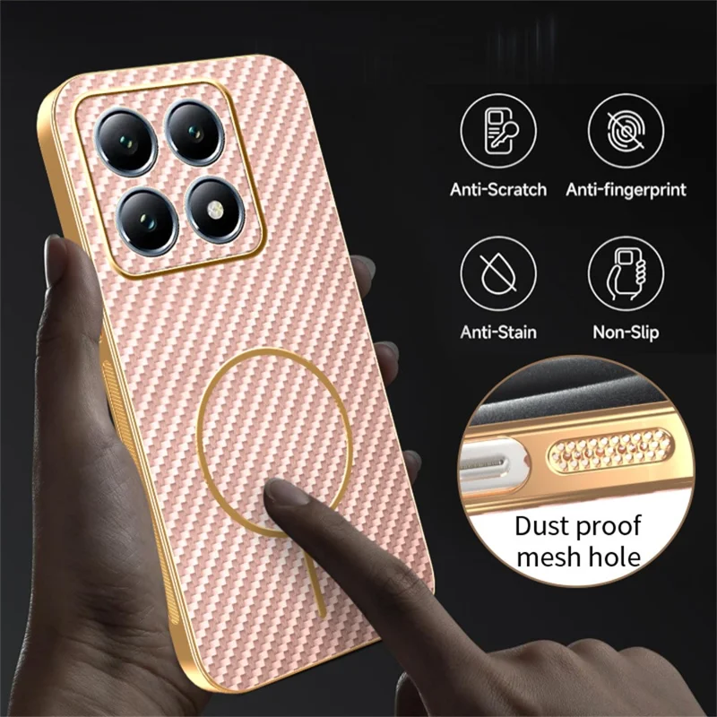 For Xiaomi 15T Phone Case Carbon Fiber Textured Electroplated TPU Back Cover - Pink