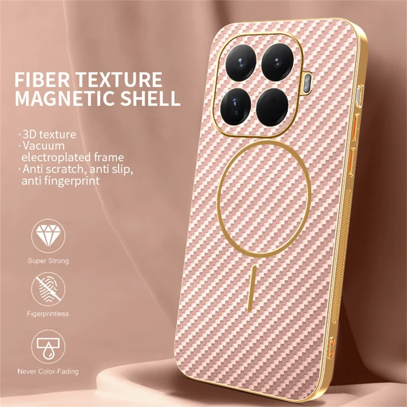 For Xiaomi 15T Pro Phone Case Carbon Fiber Textured Electroplated TPU Back Cover - Pink