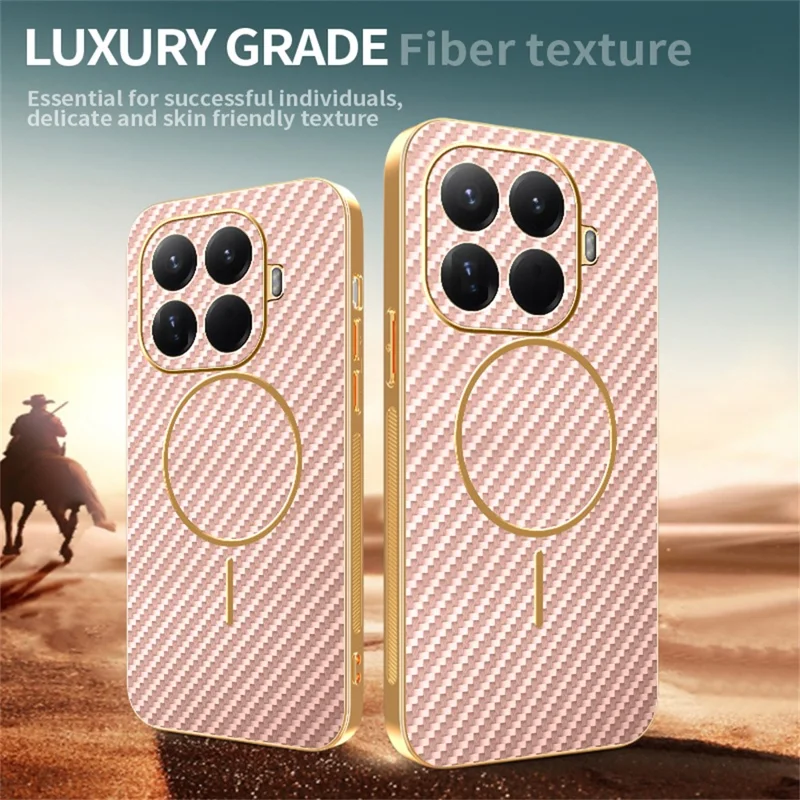 For Xiaomi 15T Pro Phone Case Carbon Fiber Textured Electroplated TPU Back Cover - Pink