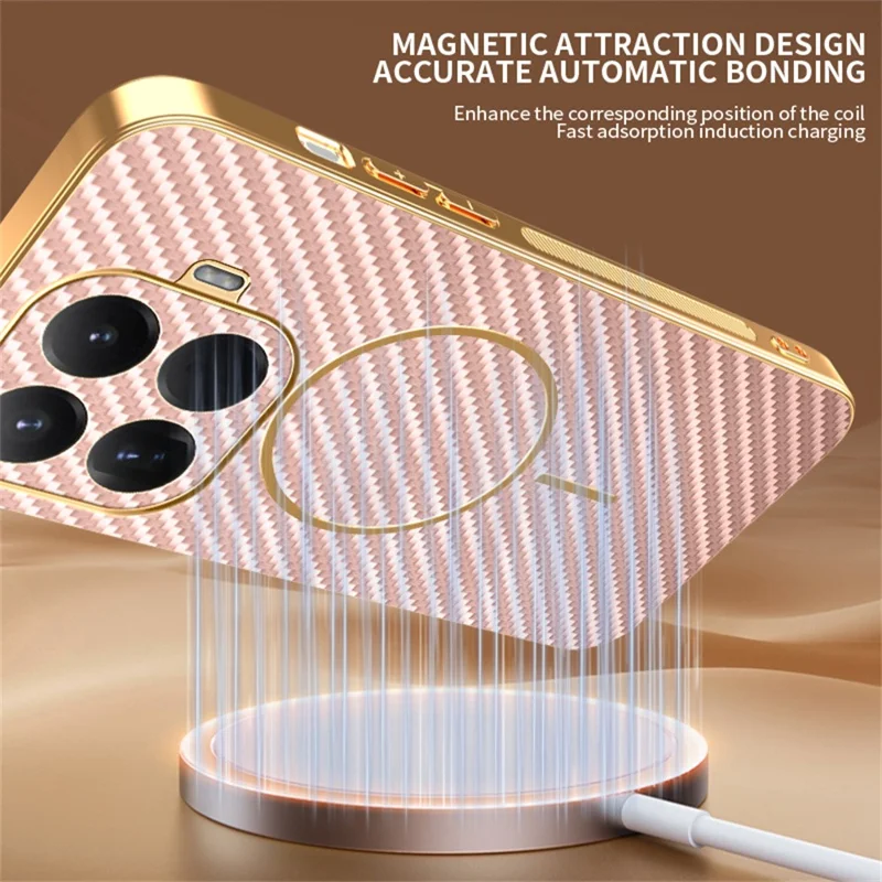For Xiaomi 15T Pro Phone Case Carbon Fiber Textured Electroplated TPU Back Cover - Pink