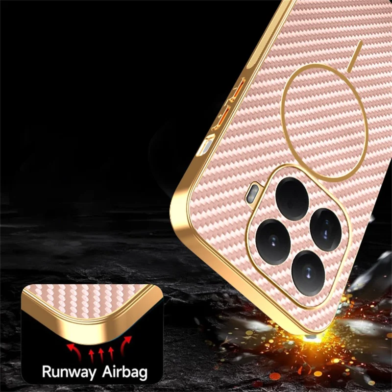 For Xiaomi 15T Pro Phone Case Carbon Fiber Textured Electroplated TPU Back Cover - Pink