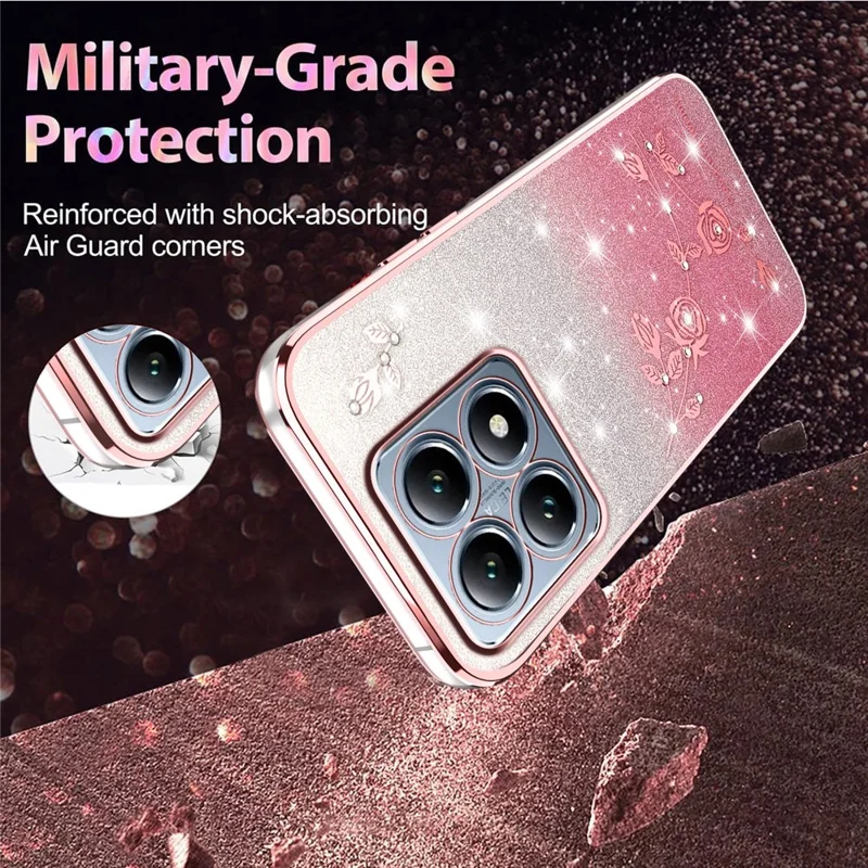 KADEM For Xiaomi 15T Case Flower TPU Flexible Gradient Phone Cover - Rose Gold