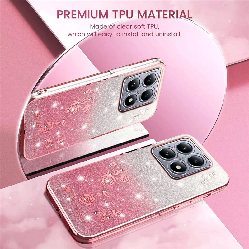 KADEM For Xiaomi 15T Case Flower TPU Flexible Gradient Phone Cover - Rose Gold