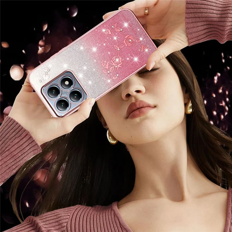 KADEM For Xiaomi 15T Case Flower TPU Flexible Gradient Phone Cover - Rose Gold