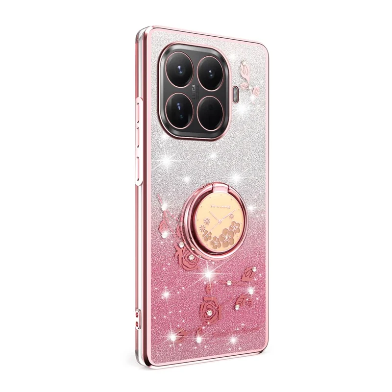 KADEM For Xiaomi 15T Pro Case Ring Kickstand TPU Flowers Phone Cover Gradient Glitter - Rose Gold