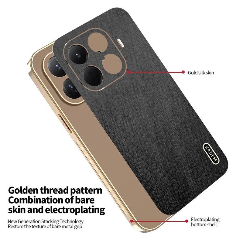 KADEM For Xiaomi 15T Pro Case Electroplating Silk Texture PU + TPU Phone Back Cover - Black