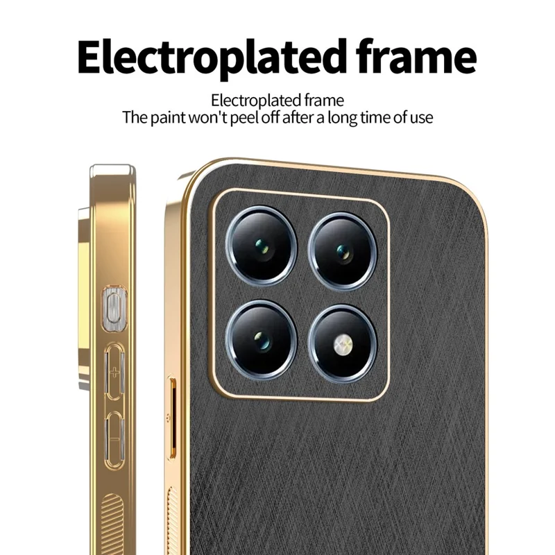 KADEM For Xiaomi 15T Case Electroplating Silk Texture PU + TPU Phone Back Cover - Black