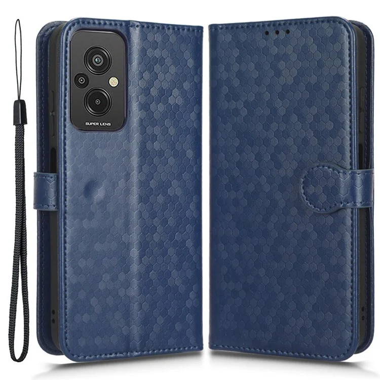 Pour Xiaomi Redmi 11 Prime 4G PU Pot Port Dot Impresté Bois de Papile Impresté Couverture de Téléphone Court - Bleu Foncé