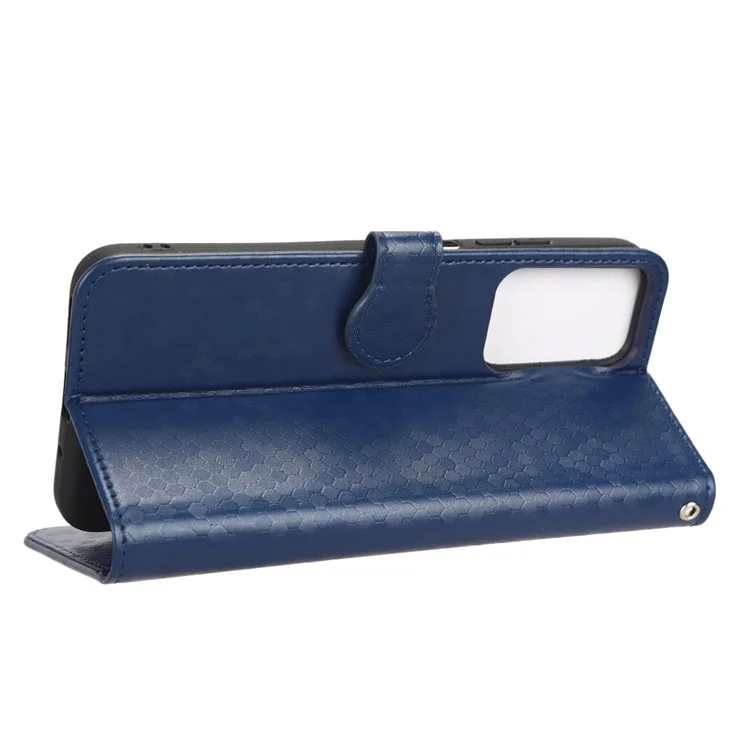 Pour Xiaomi Redmi 11 Prime 4G PU Pot Port Dot Impresté Bois de Papile Impresté Couverture de Téléphone Court - Bleu Foncé