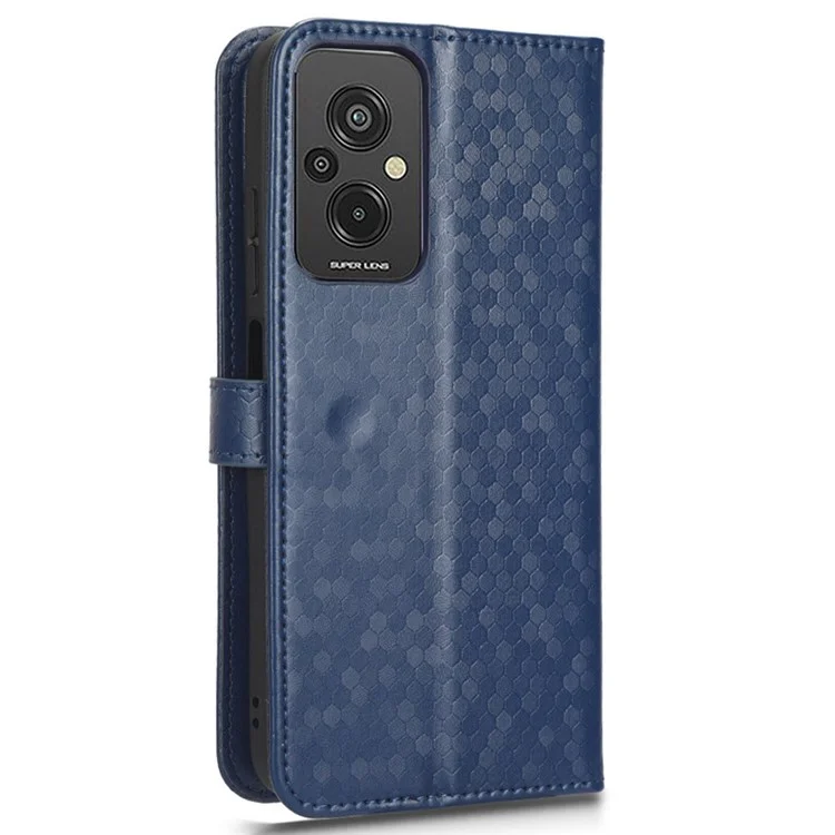 Pour Xiaomi Redmi 11 Prime 4G PU Pot Port Dot Impresté Bois de Papile Impresté Couverture de Téléphone Court - Bleu Foncé