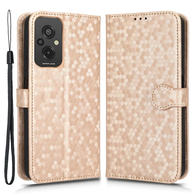 Para Xiaomi Redmi 11 Prime 4G PU Put Patrón de Puntos de Cuero Case de Billetera Impresa Soporte de la Cubierta Del Teléfono Celular Con Correa - Oro Rosa