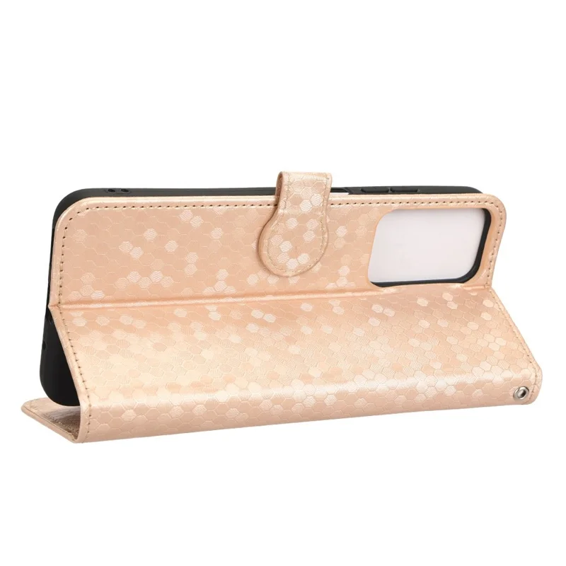 Para Xiaomi Redmi 11 Prime 4G PU Put Patrón de Puntos de Cuero Case de Billetera Impresa Soporte de la Cubierta Del Teléfono Celular Con Correa - Oro Rosa