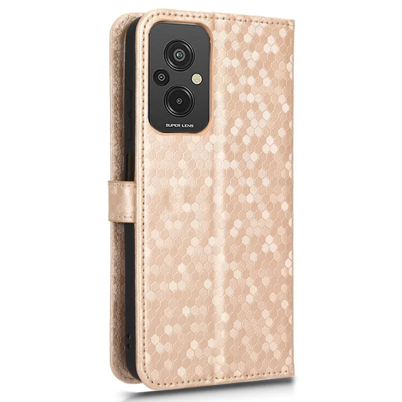 Para Xiaomi Redmi 11 Prime 4G PU Put Patrón de Puntos de Cuero Case de Billetera Impresa Soporte de la Cubierta Del Teléfono Celular Con Correa - Oro Rosa