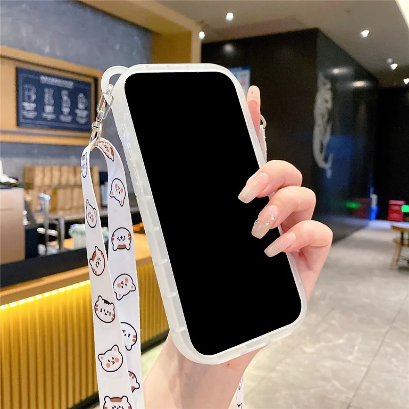 For iPhone 17 Pro Case Cute Bear Design Shockproof TPU Phone Back Cover with Shoulder Strap - Stacking Bear A