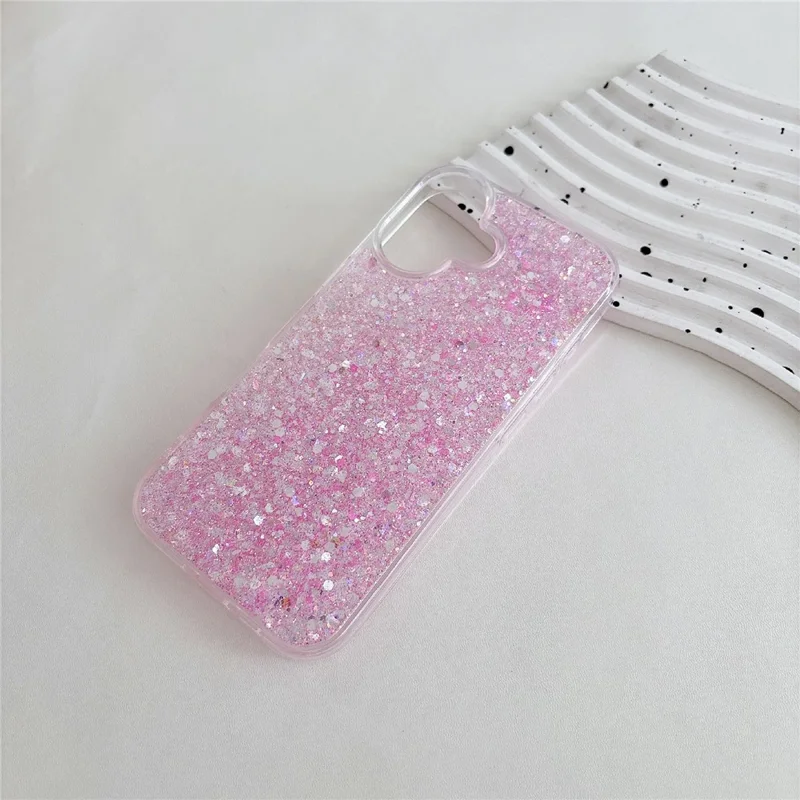 For iPhone 17 Case TPU Drop Protection Epoxy Glittery Sequins Phone Cover - Pink