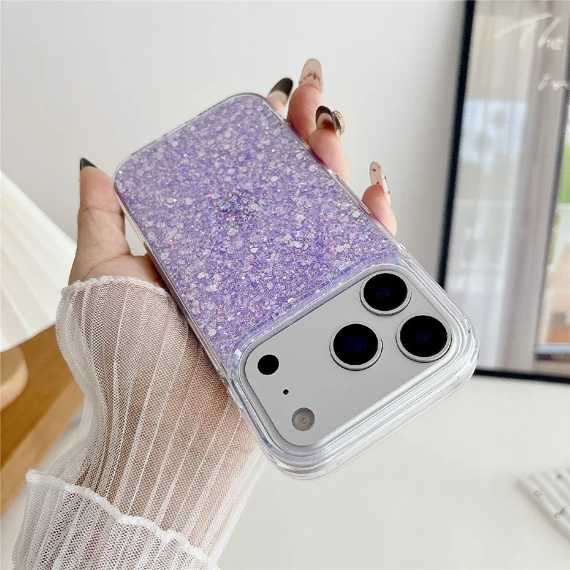 For iPhone 17 Pro Case TPU Drop Protection Epoxy Glittery Sequins Phone Cover - Purple