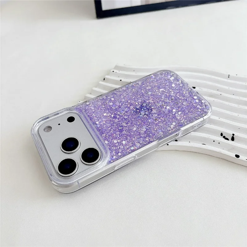 For iPhone 17 Pro Max Case TPU Drop Protection Epoxy Glittery Sequins Phone Cover - Purple