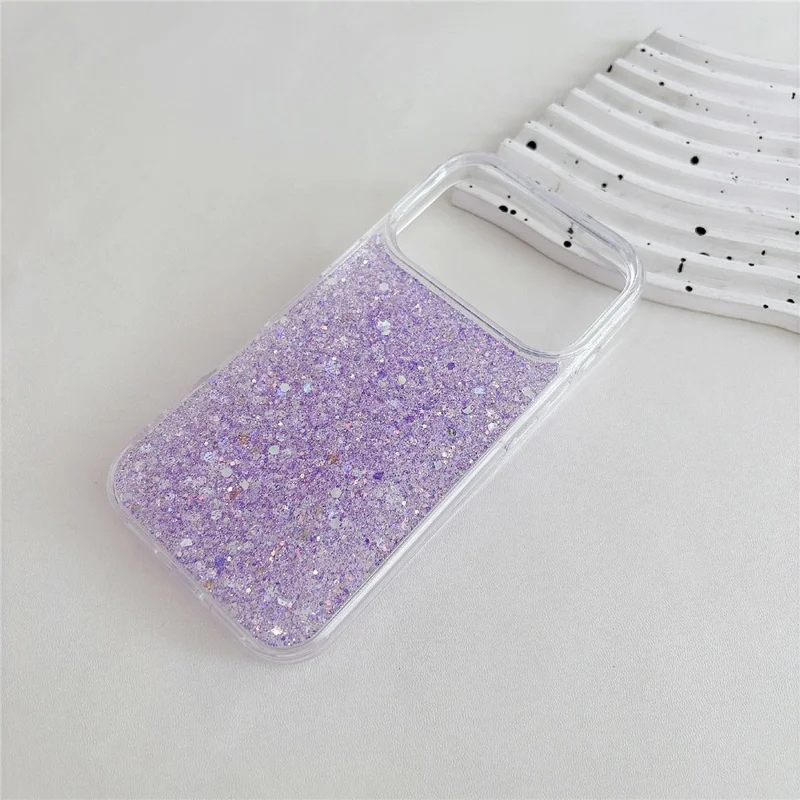 For iPhone 17 Pro Max Case TPU Drop Protection Epoxy Glittery Sequins Phone Cover - Purple