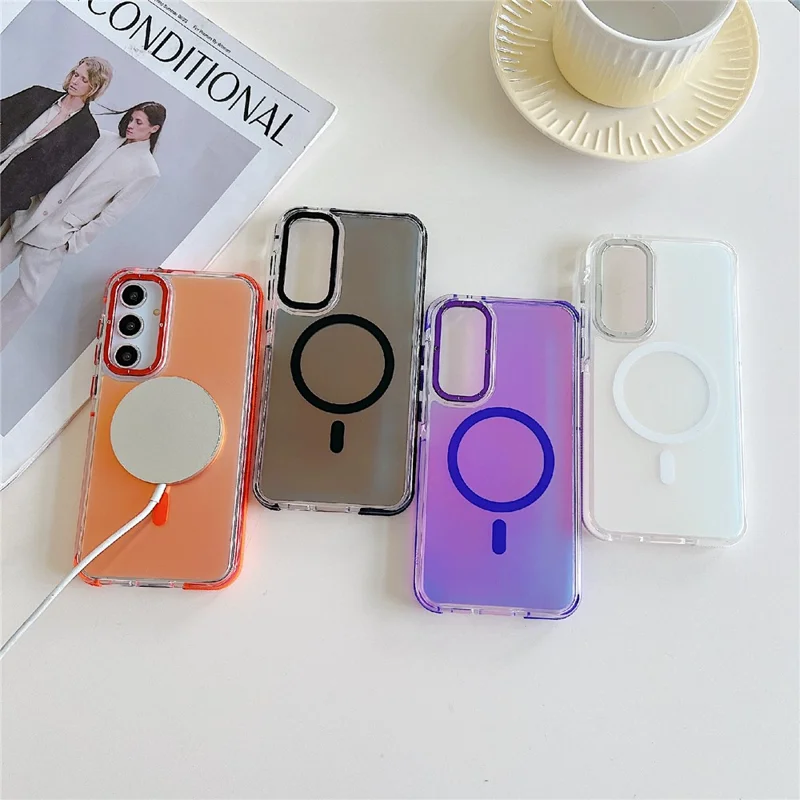 For Samsung Galaxy A17 5G / 4G Magnetic Case Color Changing TPU Acrylic Phone Back Cover - Orange