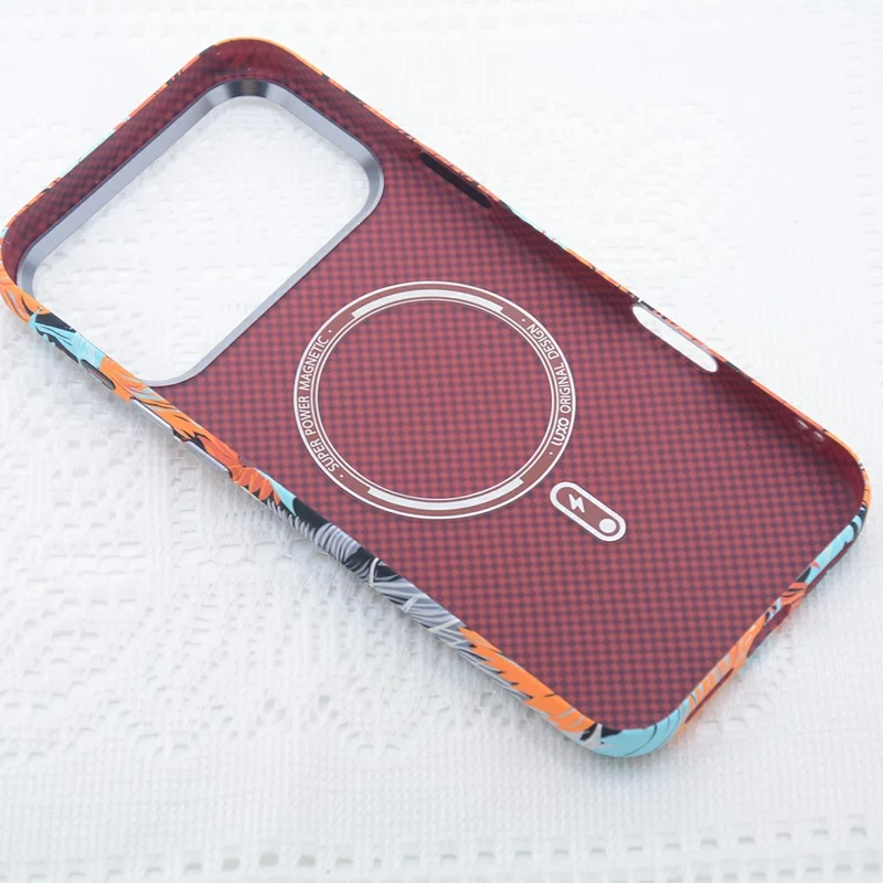 For iPhone 17 Pro Max Magnetic Case Carbon Fiber Texture Water Transfer PC Phone Cover - Blue-eyed Cat