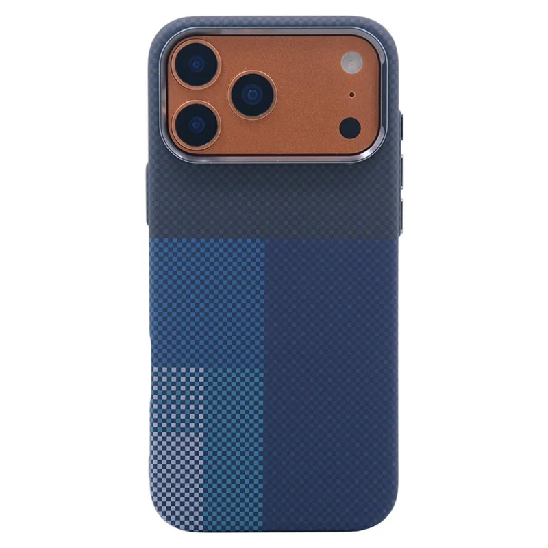 For iPhone 17 Pro Max Magnetic Case Carbon Fiber Texture Water Transfer PC Phone Cover - Blue Pattern Blocks
