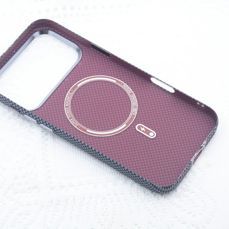 For iPhone 17 Pro Max Magnetic Case Carbon Fiber Texture Water Transfer PC Phone Cover - Blue Pattern Blocks