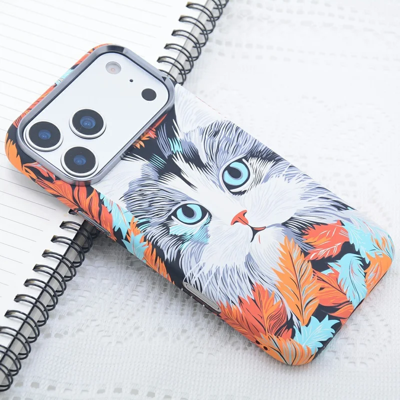 For iPhone 17 Pro Magnetic Case Carbon Fiber Texture Water Transfer PC Phone Cover - Blue-eyed Cat
