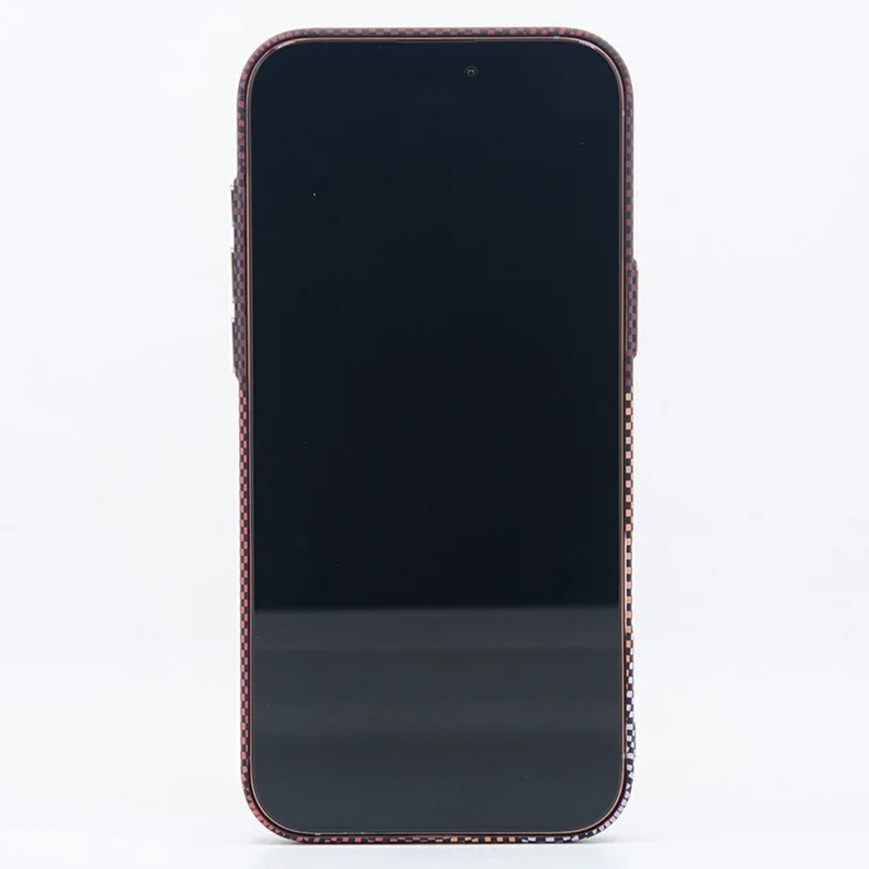 For iPhone 17 Pro Magnetic Case Carbon Fiber Texture Water Transfer PC Phone Cover - Blue Pattern Blocks