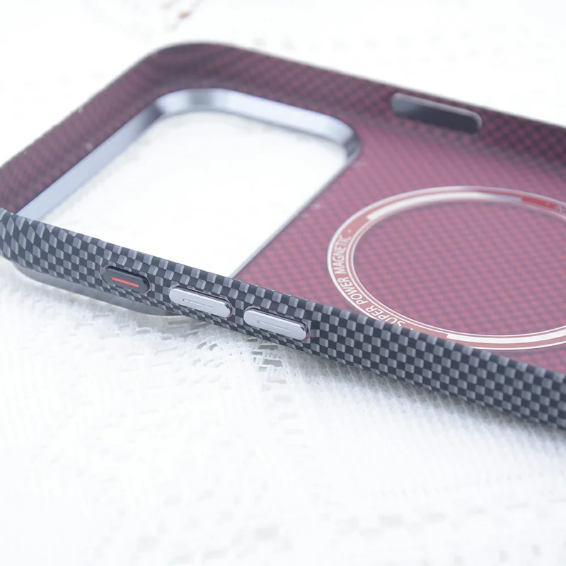 For iPhone 17 Pro Magnetic Case Carbon Fiber Texture Water Transfer PC Phone Cover - Blue Pattern Blocks