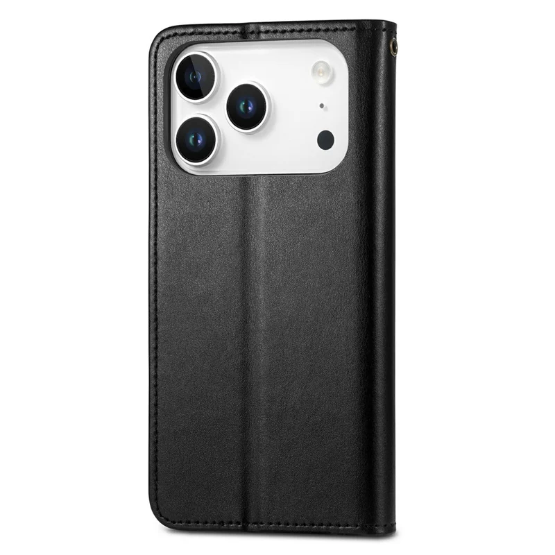 For iPhone 17 Pro Max Case Wallet Stand Leather Phone Cover with Wrist Strap - Black