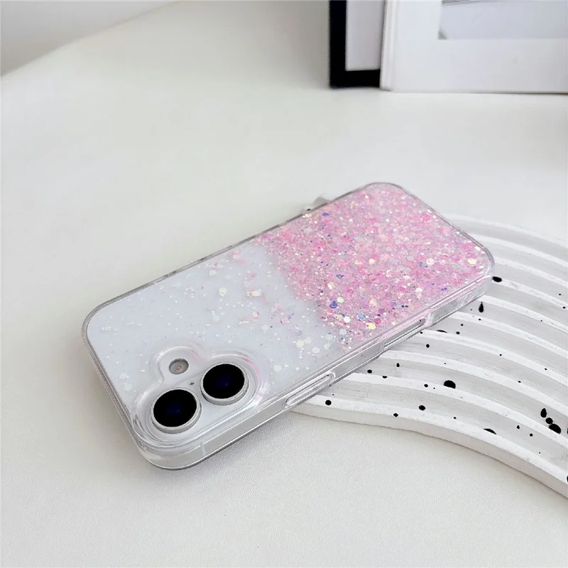 For iPhone 17 Case Sparkle Sequins Luminous Epoxy TPU Phone Cover - Pink