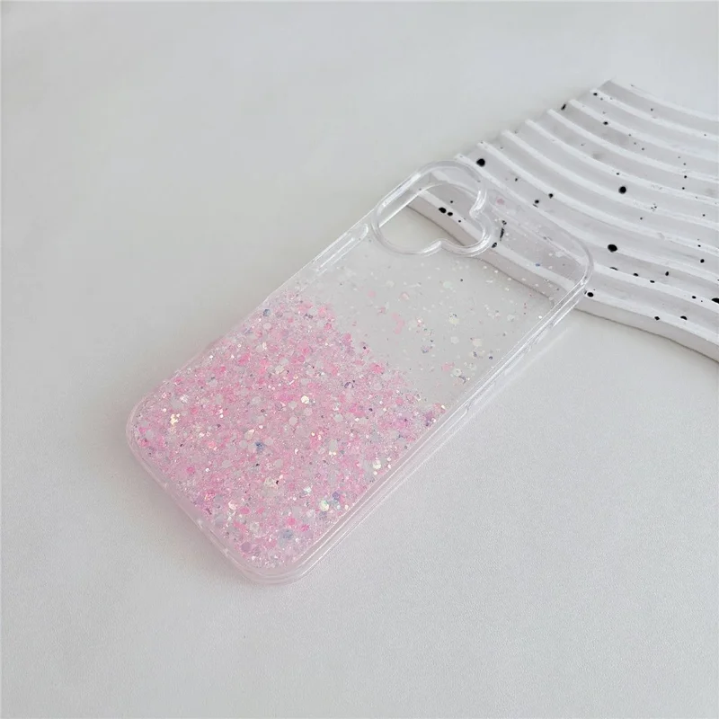 For iPhone 17 Case Sparkle Sequins Luminous Epoxy TPU Phone Cover - Pink