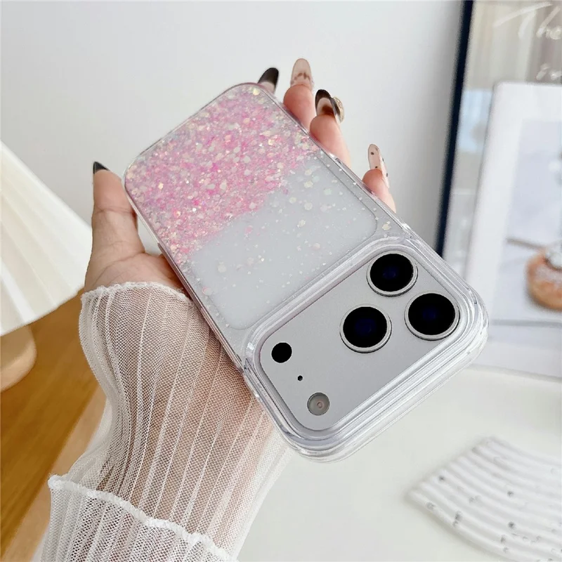 For iPhone 17 Pro Max Case Sparkle Sequins Luminous Epoxy TPU Phone Cover - Pink