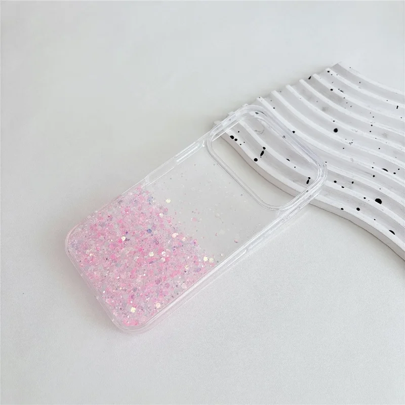 For iPhone 17 Pro Max Case Sparkle Sequins Luminous Epoxy TPU Phone Cover - Pink