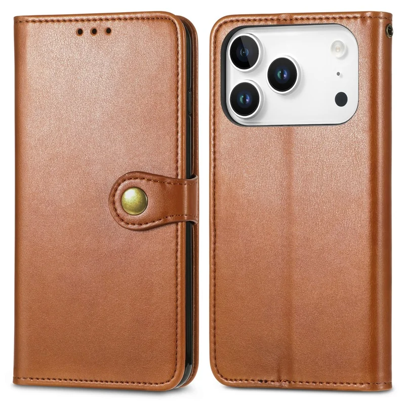 For iPhone 17 Pro Case Wallet Stand Leather Phone Cover with Wrist Strap - Brown
