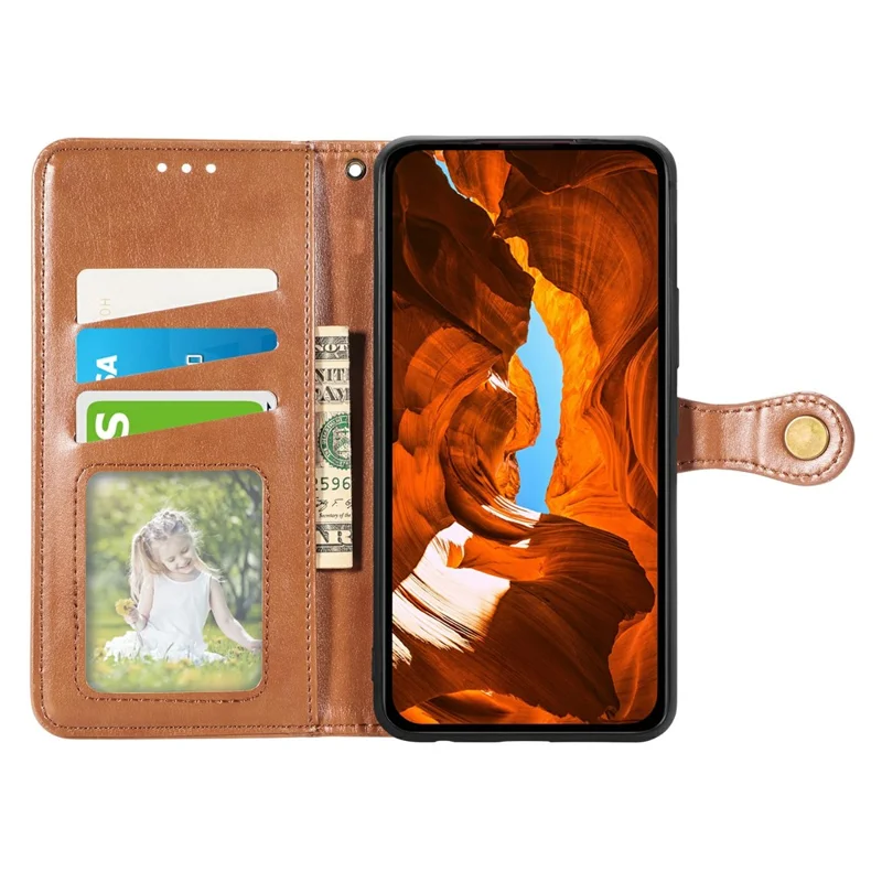 For iPhone 17 Pro Case Wallet Stand Leather Phone Cover with Wrist Strap - Brown