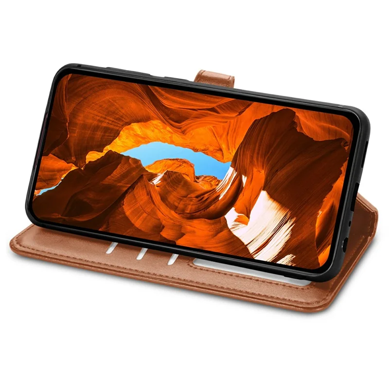 For iPhone 17 Pro Case Wallet Stand Leather Phone Cover with Wrist Strap - Brown