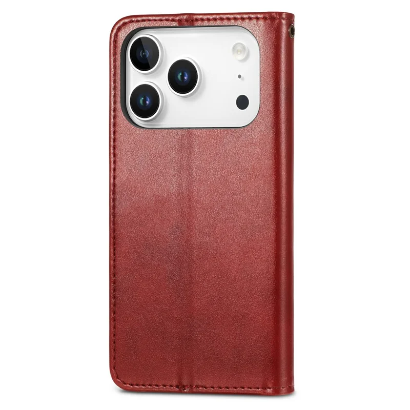 For iPhone 17 Pro Case Wallet Stand Leather Phone Cover with Wrist Strap - Red