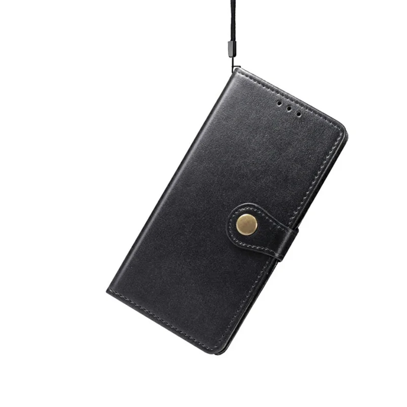 For iPhone 17 Case Wallet Stand Leather Phone Cover with Wrist Strap - Black