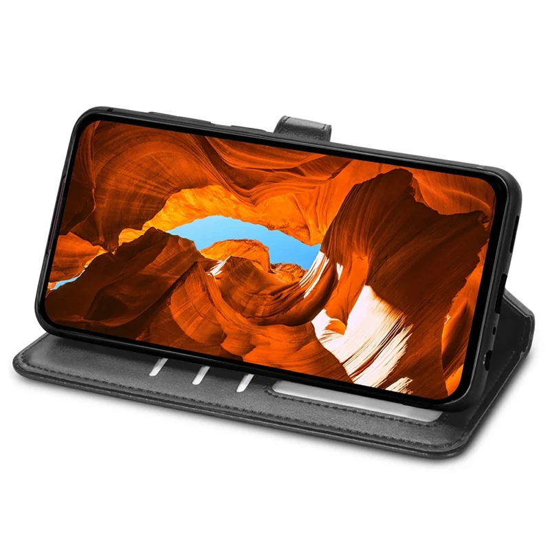 For iPhone Air Case Wallet Stand Leather Phone Cover with Wrist Strap - Black