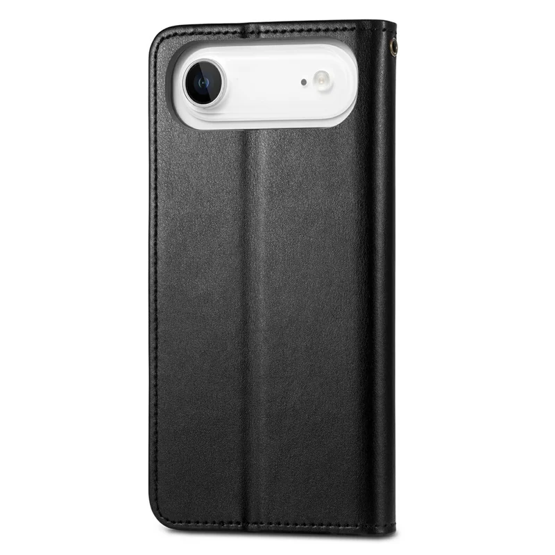 For iPhone Air Case Wallet Stand Leather Phone Cover with Wrist Strap - Black
