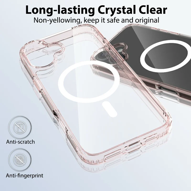 For iPhone 16 Case Compatible with MagSafe PC + TPU Clear Phone Cover with Tempered Glass Screen Protector - Pink
