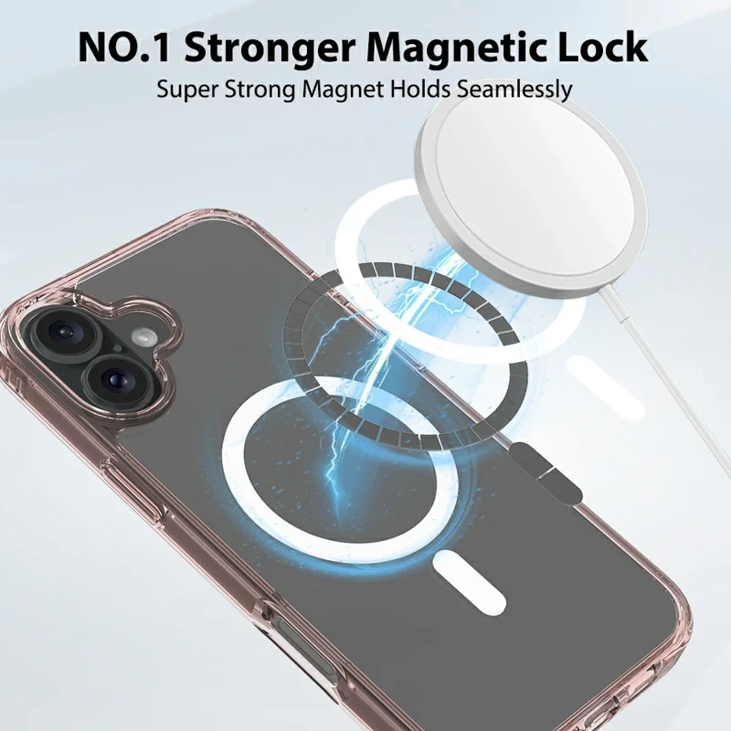 For iPhone 16 Case Compatible with MagSafe PC + TPU Clear Phone Cover with Tempered Glass Screen Protector - Pink